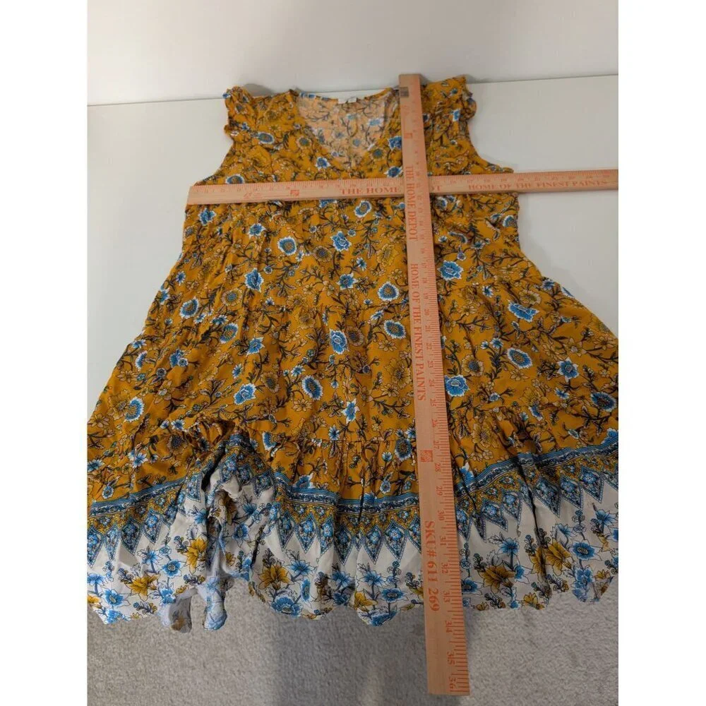 Umgee Floral Dress Womens Size Large Yellow Flutter Sleeve Contrast Hem Pullover - Picture 8 of 10
